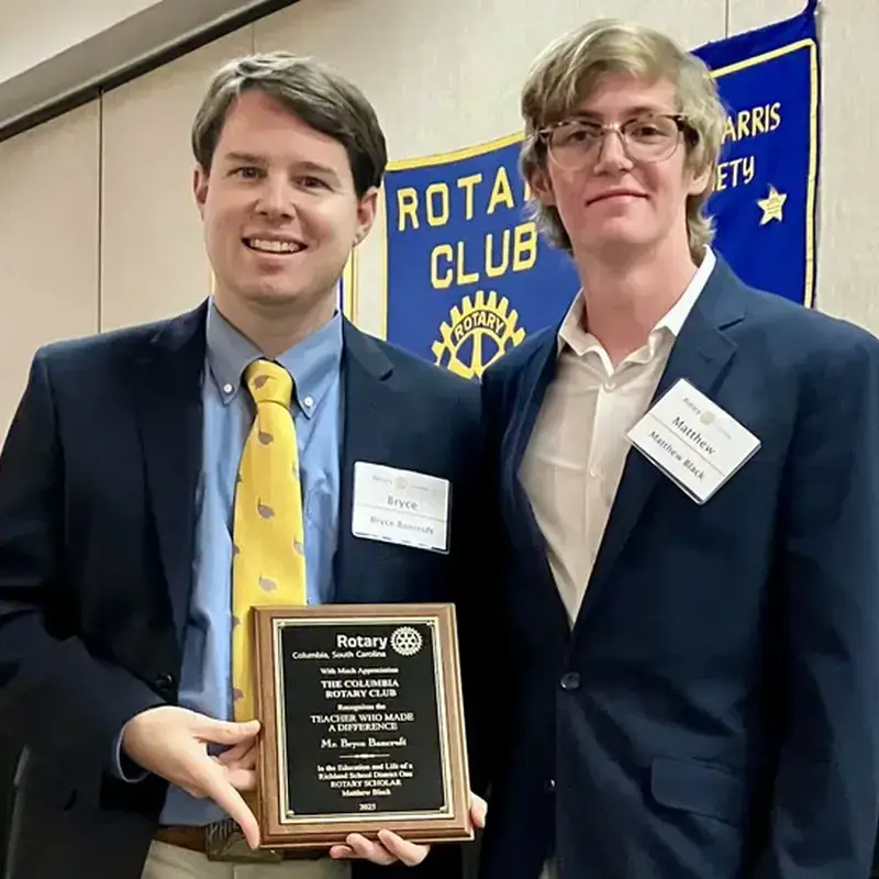 Matthew Black Awarded Columbia Rotary Scholarship, Honors Teacher Bryce Bancroft